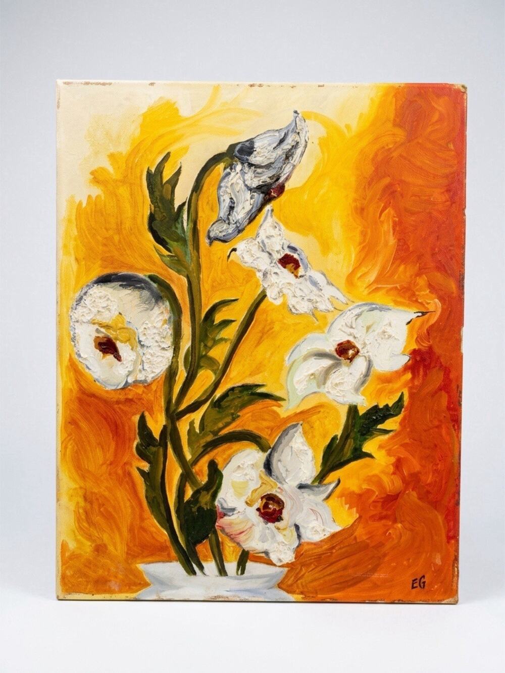 VTG Impressionism Original Floral StillLife OilPainting Signed Unframed Board